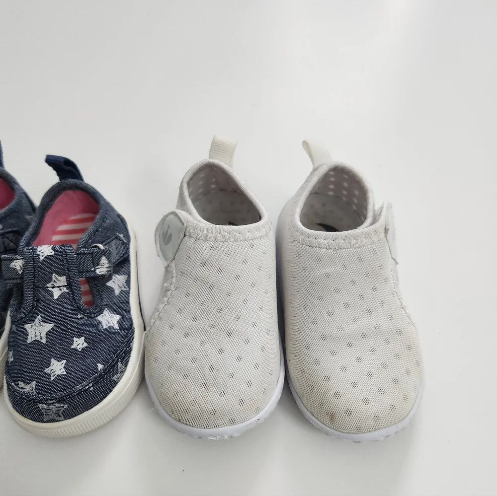 Infant Baby Girl Size 2 Shoe‎ Bundle Lot - 3 Pairs Pink, Blue, and White